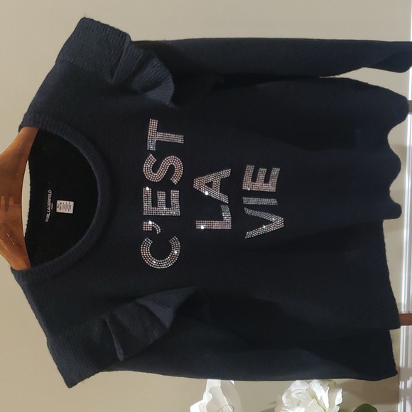 Nwt XL and large Karl lagerfeld sweater black with ringstone - Picture 5 of 12